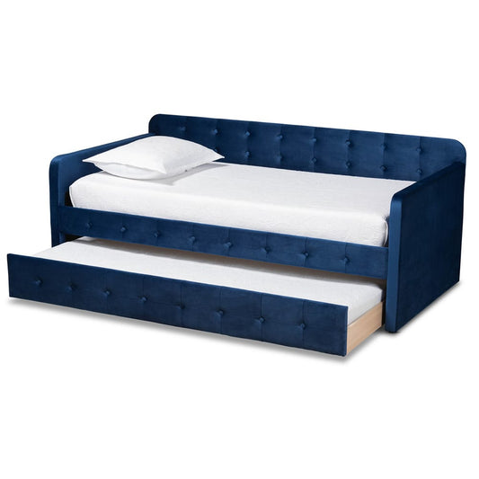 Baxton Studio - Jona Twin Size Daybed with Trundle in Navy Blue - CF9183-Navy Blue-Daybed-T/T view 2