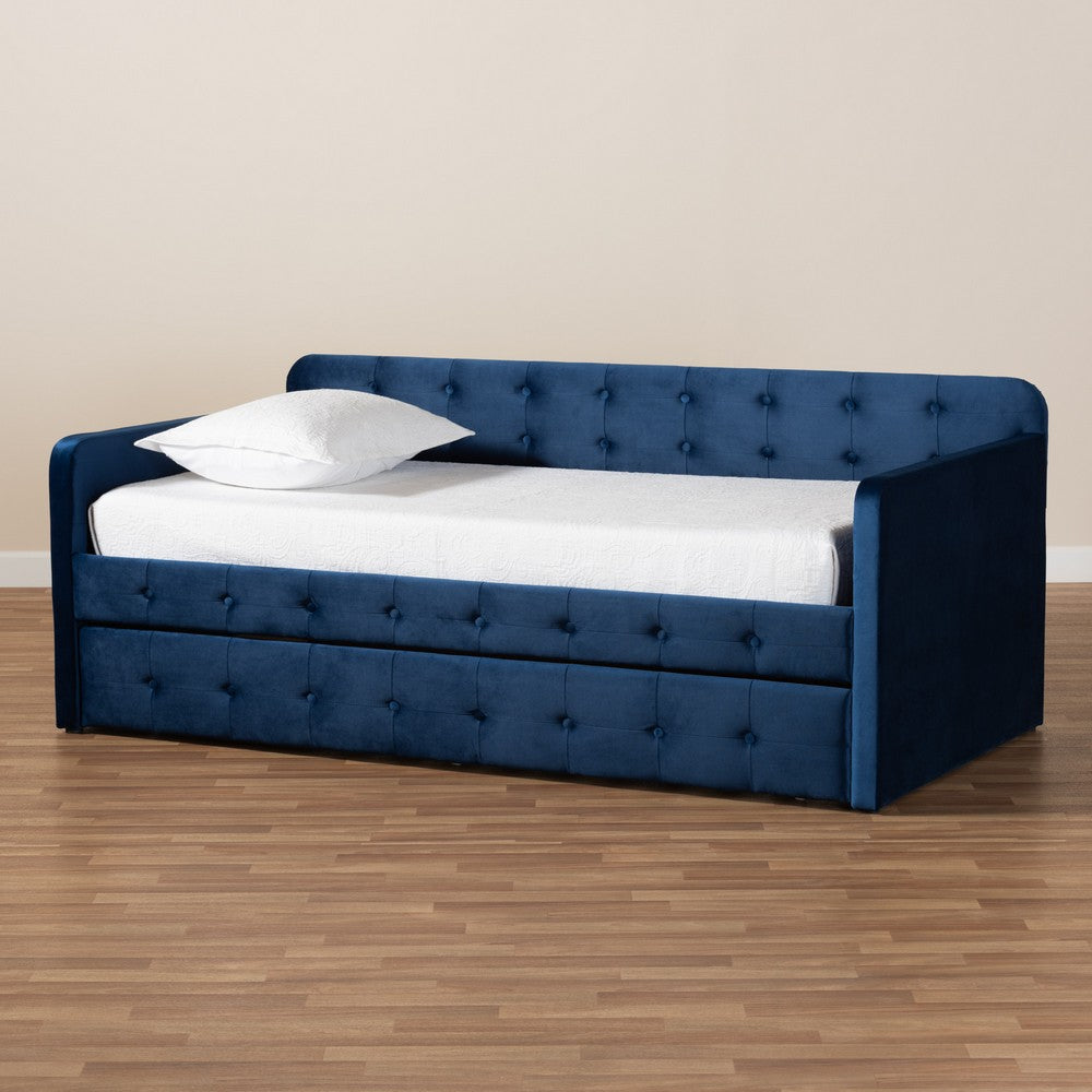 Baxton Studio - Jona Twin Size Daybed with Trundle in Navy Blue - CF9183-Navy Blue-Daybed-T/T view 9