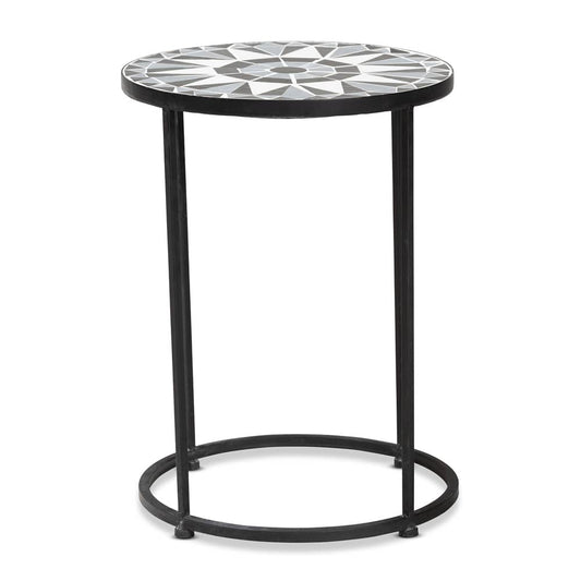 Baxton Studio - Kaden Outdoor End Table in Black/White - H01-104348 Mosaic Side Table view 2