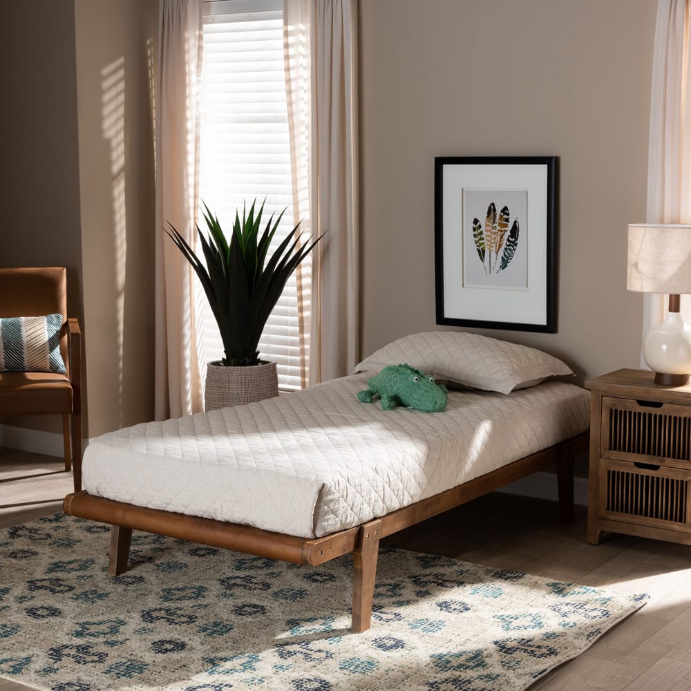 Baxton Studio - Kaia Twin Size Bed Frame in Ash Walnut - MG0002-Ash Walnut-Twin view 6
