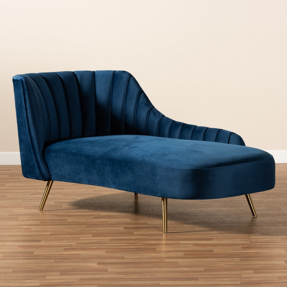 Baxton Studio - Kailyn Chaise in Navy blue/gold - TSF-6720-Navy Blue Velvet/Gold-Chaise view 9