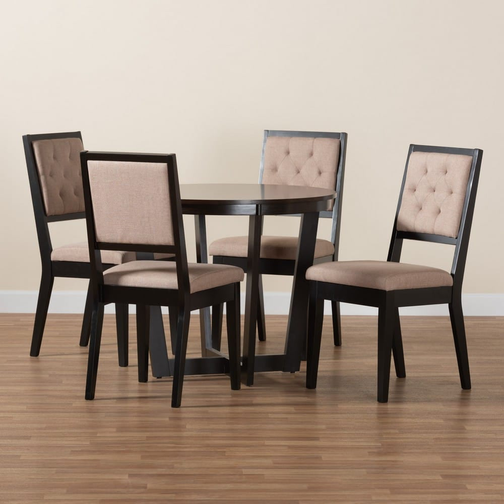 Baxton Studio - Kala Dining Set in Beige/Dark Brown - Kala-Sand/Dark Brown-5PC Dining Set view 9