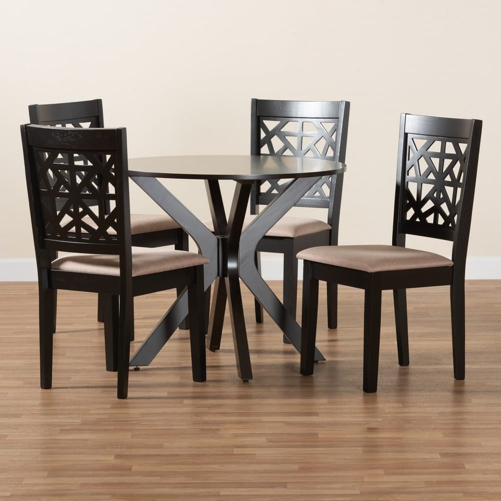 Baxton Studio - Karel Dining Set in Beige/Espresso Brown - Karel-Sand/Dark Brown-5PC Dining Set view 9