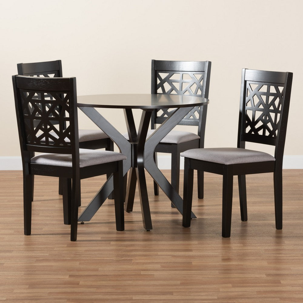 Baxton Studio - Karel Dining Set in Grey/Espresso Brown - Karel-Grey/Dark Brown-5PC Dining Set view 9