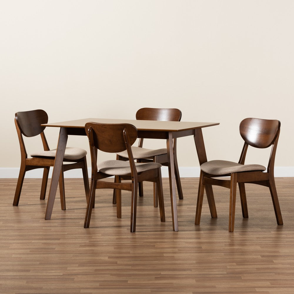 Baxton Studio - Katya Dining Set in Sand/Walnut Brown - RH378C-Sand/Walnut-5PC Dining Set view 8