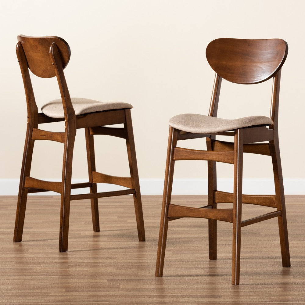 Baxton Studio - Katya Set of 2 Bar Stools in Sand/Walnut Brown - RH378BP-Sand/Walnut Bent Seat-BS-2PK view 7