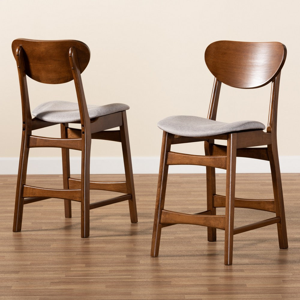 Baxton Studio - Katya Set of 2 Counter Stools in Grey/Walnut Brown - RH378P-Grey/Walnut Bent Seat-PC-2PK view 7