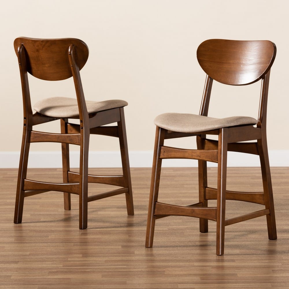Baxton Studio - Katya Set of 2 Counter Stools in Sand/Walnut Brown - RH378P-Sand/Walnut Bent Seat-PC-2PK view 7