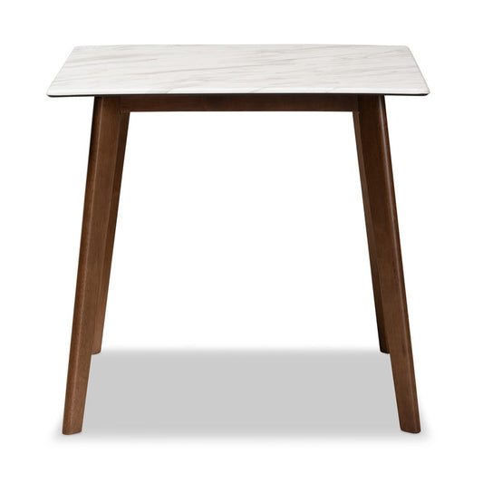 Baxton Studio - Kaylee Dining Table in Marble/Walnut Brown - Kaylee-Marble/Walnut-DT view 2