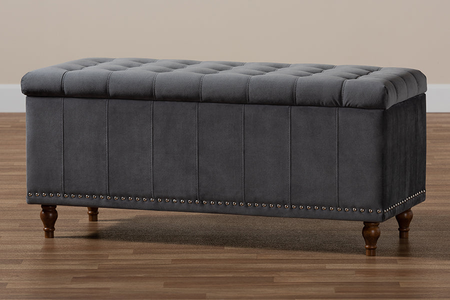 Baxton Studio - Kaylee Storage Ottoman in Grey/Brown - BBT3137-Grey Velvet/Walnut-Otto view 10