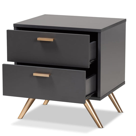 Baxton Studio - Kelson Nightstand in Dark Grey/Gold - LV19ST1924-Dark Grey-NS view 2