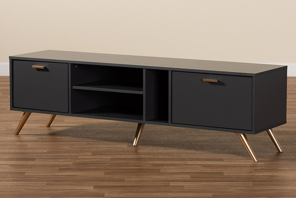 Baxton Studio - Kelson TV Stand - LV19TV1912-Dark Grey-TV view 8