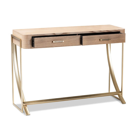 Baxton Studio - Lafoy Console Table in Natural Brown/Gold - FJ2A034-Light Brown-Console view 2