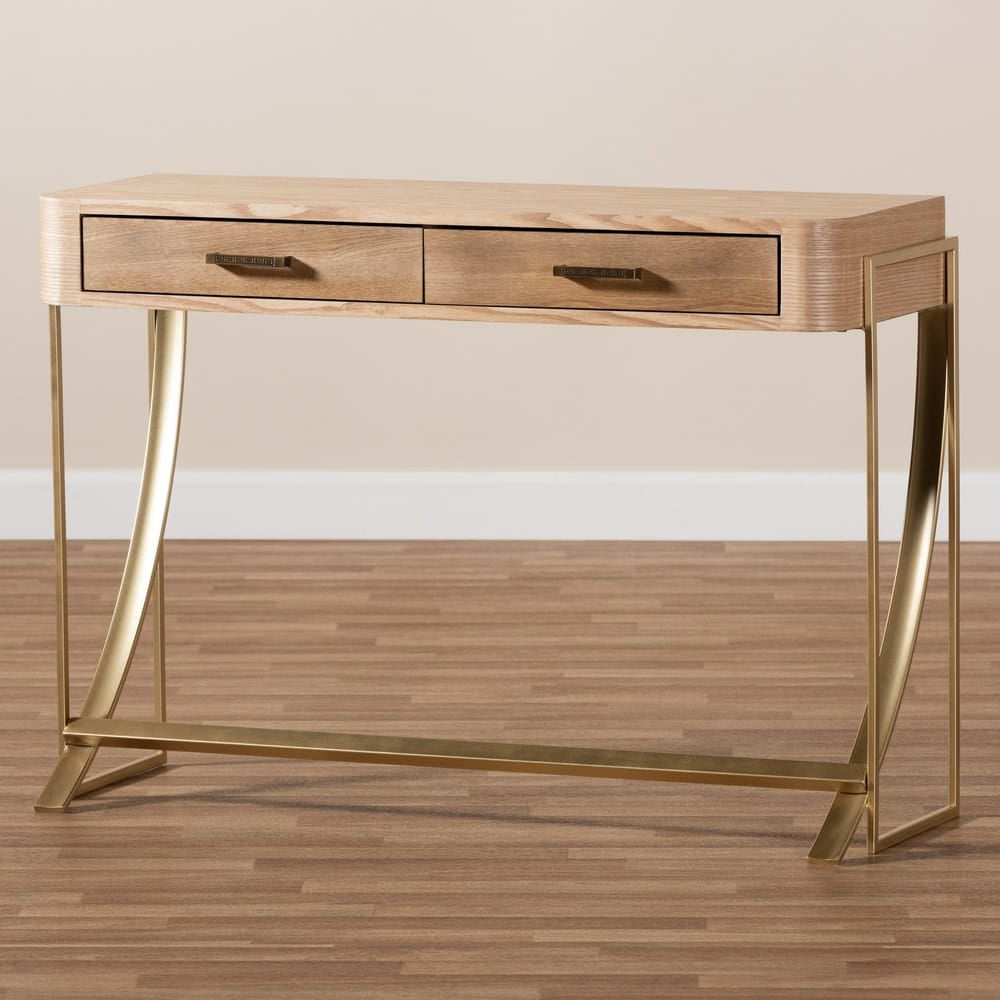 Baxton Studio - Lafoy Console Table in Natural Brown/Gold - FJ2A034-Light Brown-Console view 8