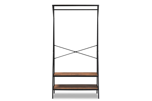 Baxton Studio - Laima Shelving Unit - SR1802055-Rustic Brown/Black-Coat Hanger view 2