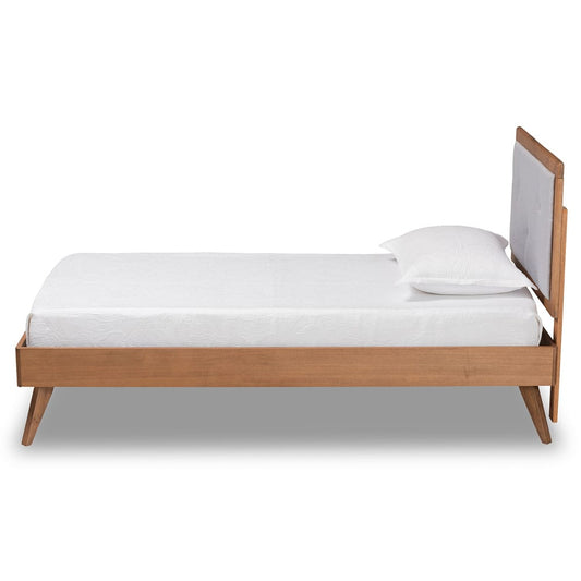 Baxton Studio - Laima Twin Size Bed in Light Grey/Walnut Brown - Laima-Light Grey/Walnut-Twin view 2