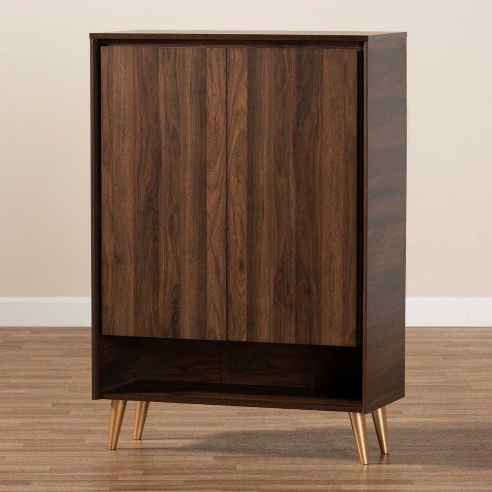 Baxton Studio - Landen Shoe Cabinet in Walnut Brown/Gold - LV10SC10151WI-Columbia/Gold-Shoe Cabinet view 9