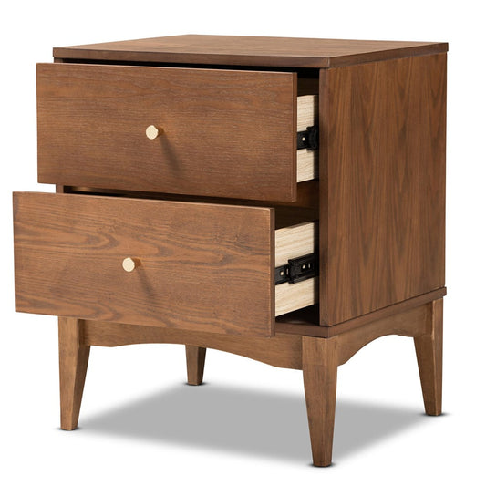 Baxton Studio - Landis Nightstand in Ash Walnut/Gold - MG9002-Ash Walnut-2DW-NS view 2