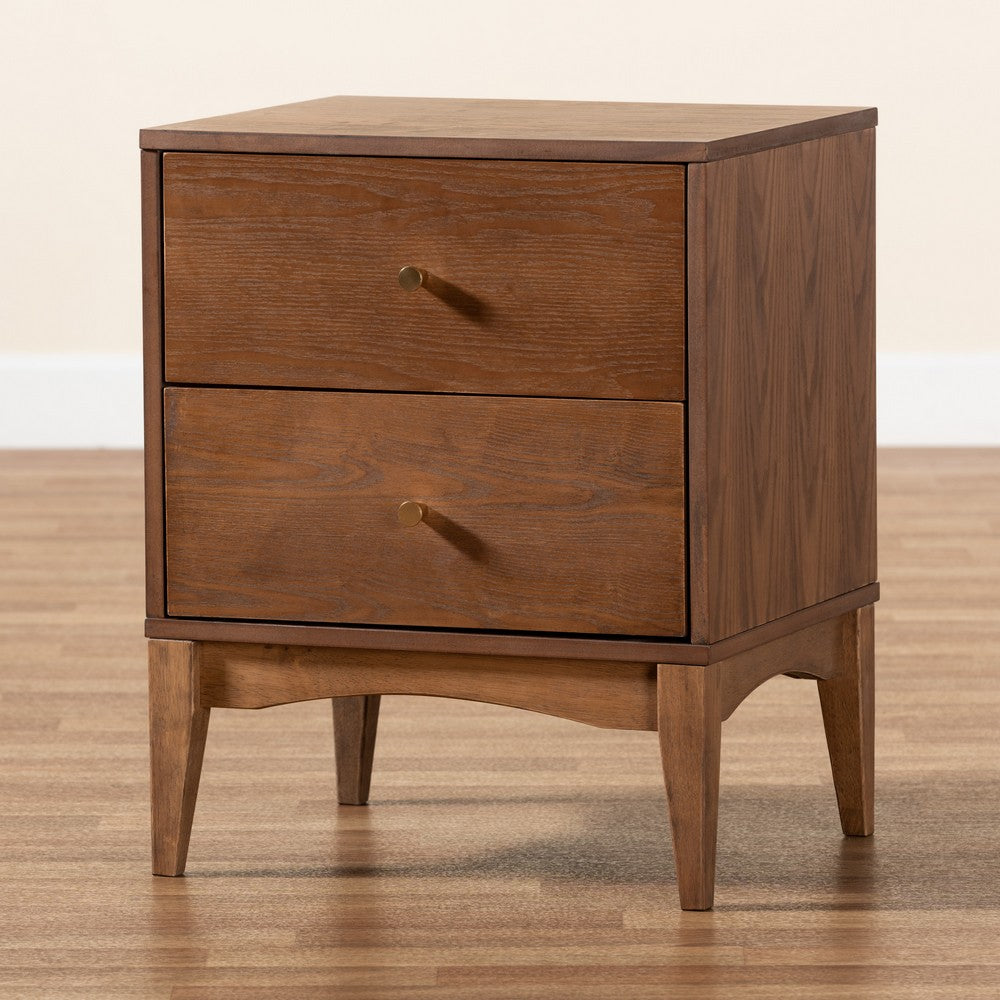 Baxton Studio - Landis Nightstand in Ash Walnut/Gold - MG9002-Ash Walnut-2DW-NS view 9
