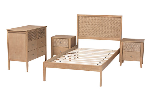 Baxton Studio - Lara Bedroom Set - Lara-Natural Wood-4PC Twin Bedroom Set view 2