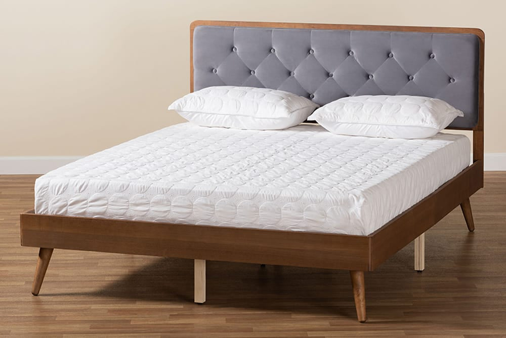 Baxton Studio - Larue King Size Bed - MG0020-1S-Grey Velvet/Walnut-King view 8