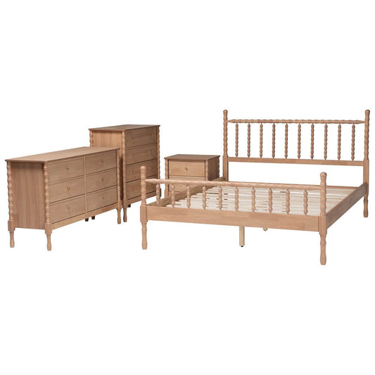 Baxton Studio - Laurent Queen Bedroom Set in Beech Brown - Candis-Beech-Queen 4PC Bedroom Set view 2