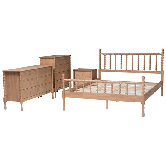 Baxton Studio - Laurent Queen Bedroom Set in Beech Brown - Candis-Beech-Queen 4PC Bedroom Set view 2
