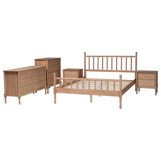 Baxton Studio - Laurent Queen Bedroom Set in Beech Brown - Candis-Beech-Queen 5PC Bedroom Set view 2