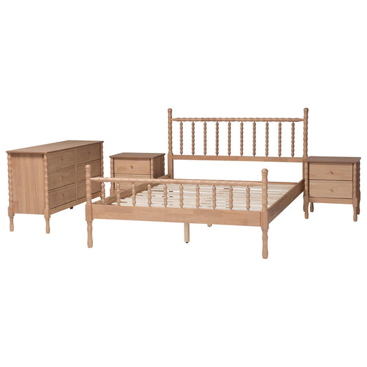 Baxton Studio - Laurent Queen Bedroom Set in Beech Brown - Femi-Beech-Queen 4PC Bedroom Set view 2