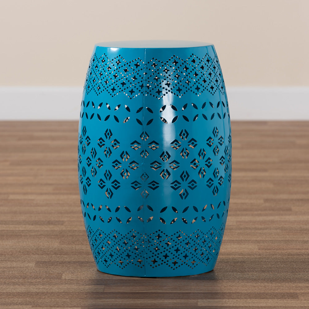 Baxton Studio - Lavinia Outdoor Side Table in Blue - H01-97938C Blue Metal Side Table view 6