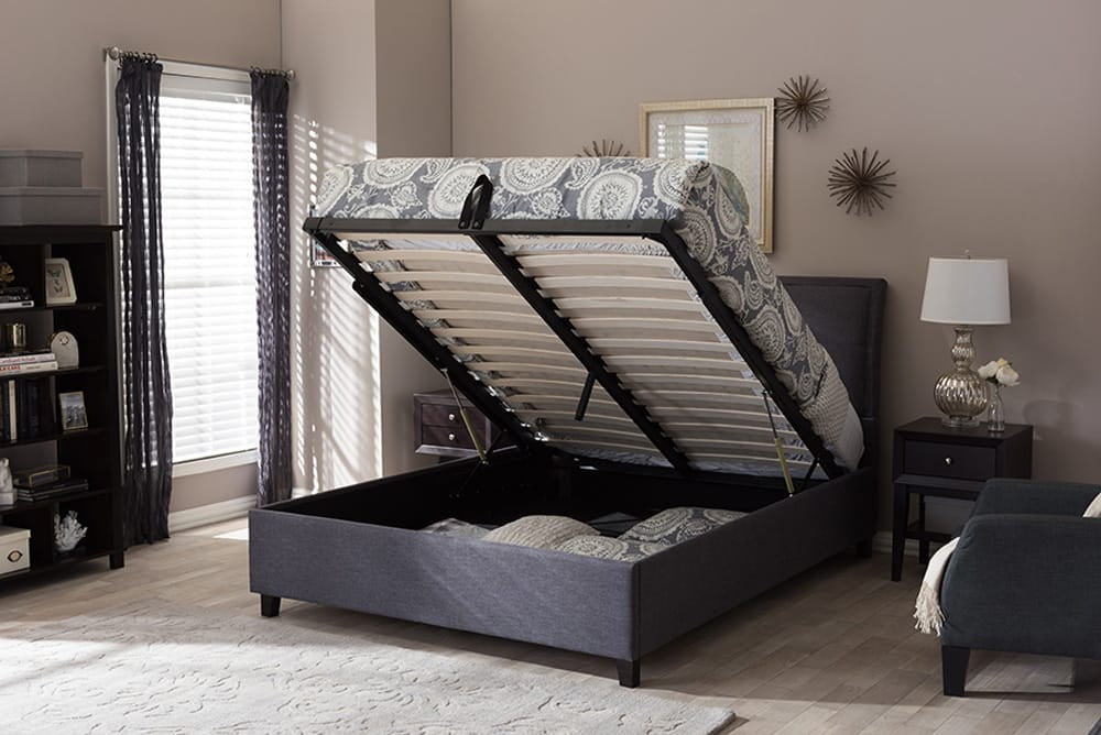 Baxton Studio - Lea Storage Bed - BBT6572-Dark Grey-Queen-Storage Bed view 9