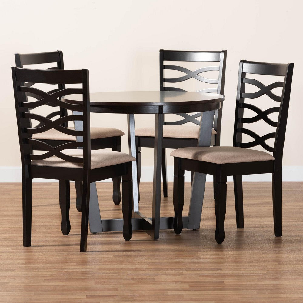 Baxton Studio - Leda Dining Set in Sand/Dark Brown - Leda-Sand/Dark Brown-5PC Dining Set view 9