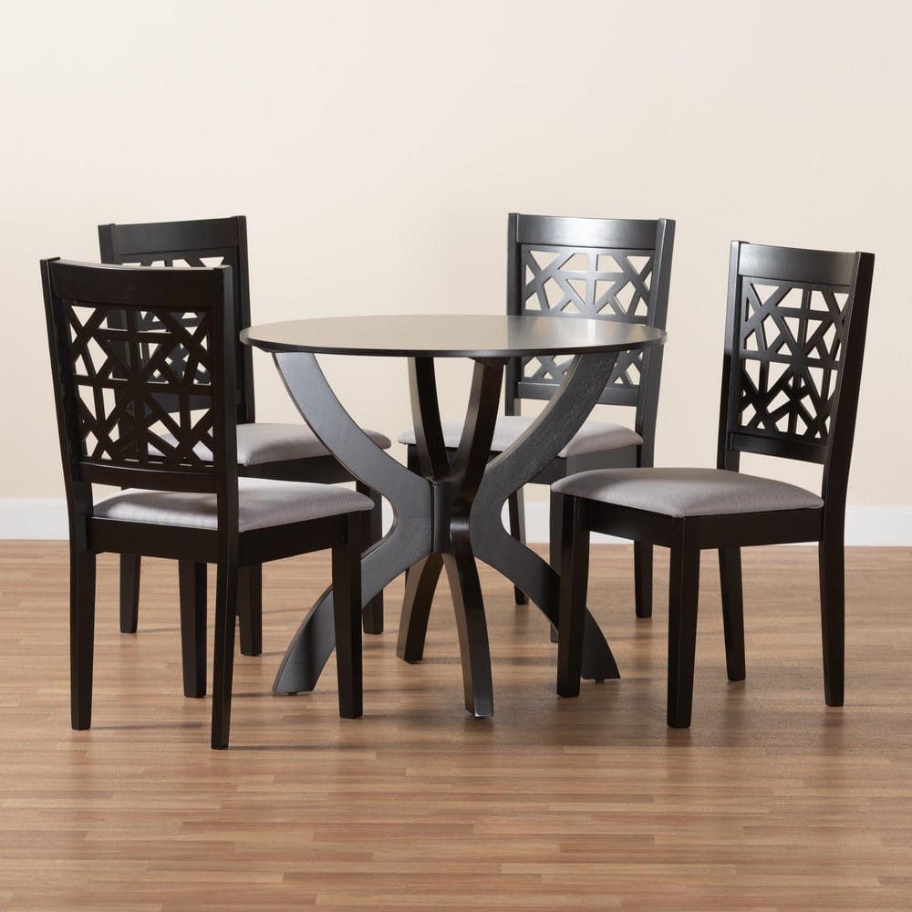 Baxton Studio - Lena Dining Set in Grey/Dark Brown - Lena-Grey/Dark Brown-5PC Dining Set view 9