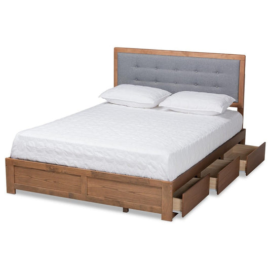 Baxton Studio - Lene Full Size Bed in Ash walnut/grey - Lene-Dark Grey/Ash Walnut-Full view 2