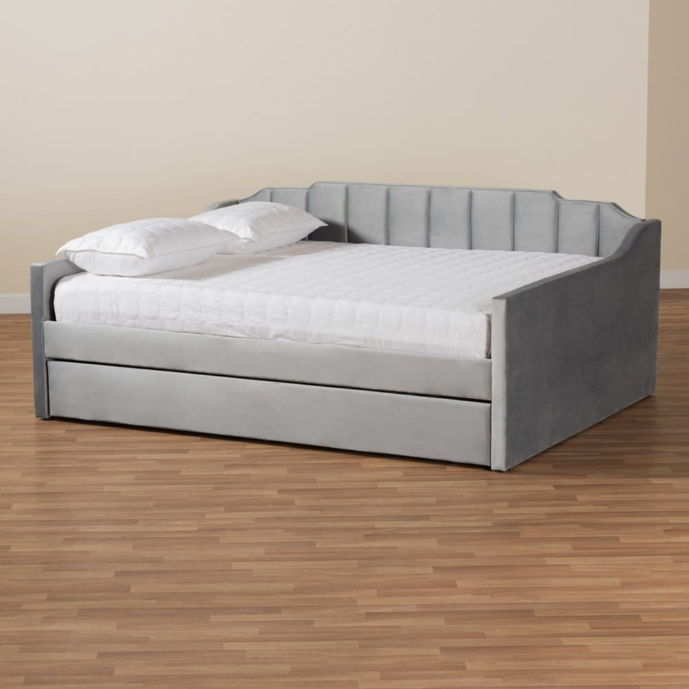 Baxton Studio - LenNon Full Size Daybed with Trundle in Grey - CF9172-Silver Grey Velvet-Daybed-F/T view 9