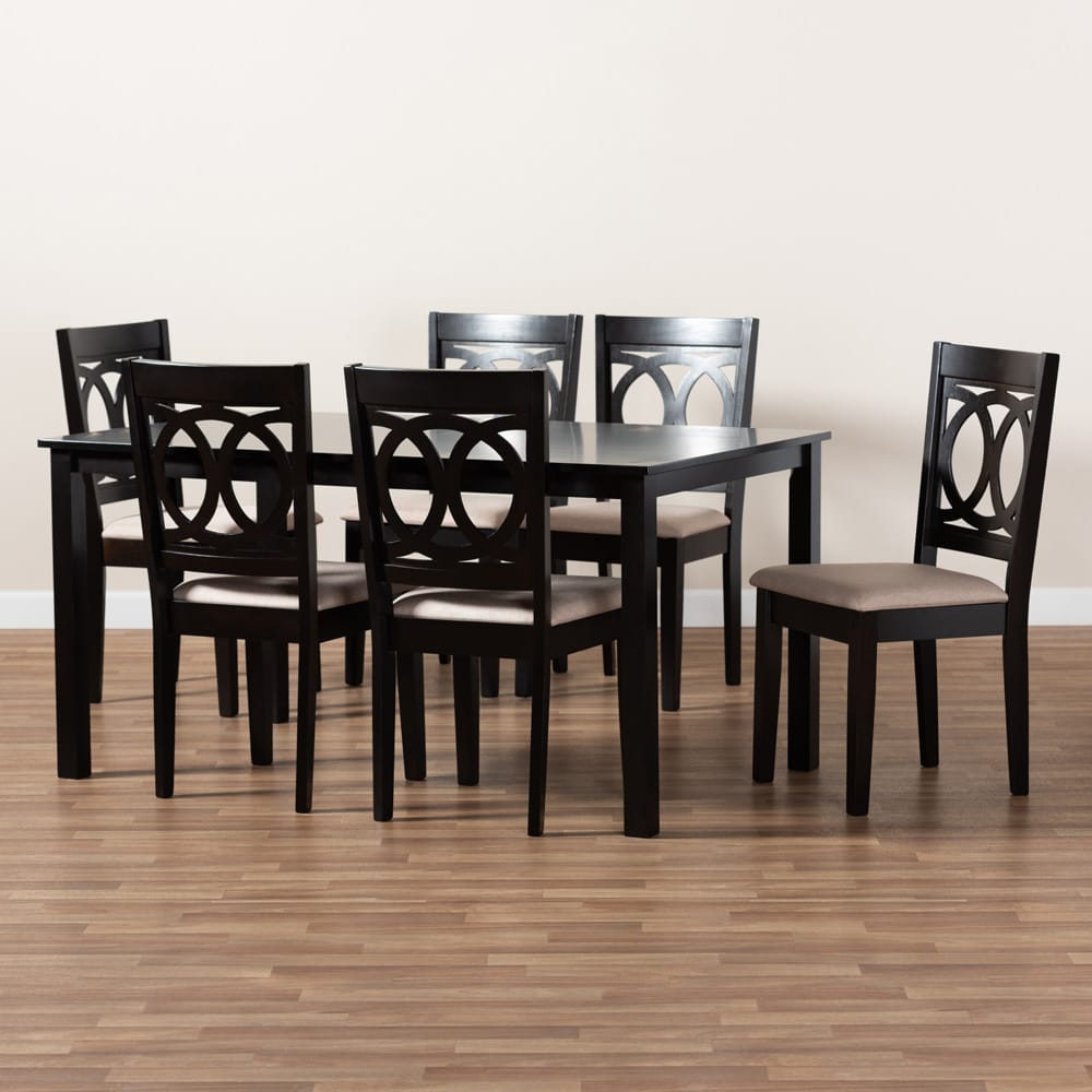 Baxton Studio - LeNoir Dining Set in Sand Brown/Espresso - RH315C-Sand/Dark Brown-7PC Dining Set view 6