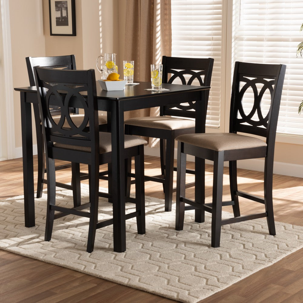 Baxton Studio - LeNoir Pub Set in Sand/Espresso - RH315P-Sand/Dark Brown-5PC Pub Set view 6