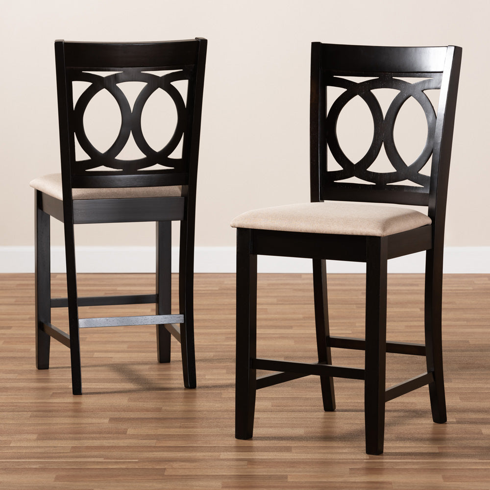 Baxton Studio - Lenoir Set of 2 Counter Stools in Sand Brown/Espresso - RH315P-Sand/Dark Brown-PC view 6