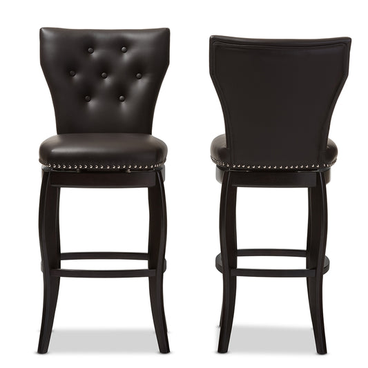 Baxton Studio - Leonice Set of 2 Bar Stools in Dark Brown - BBT5222-Brown view 2