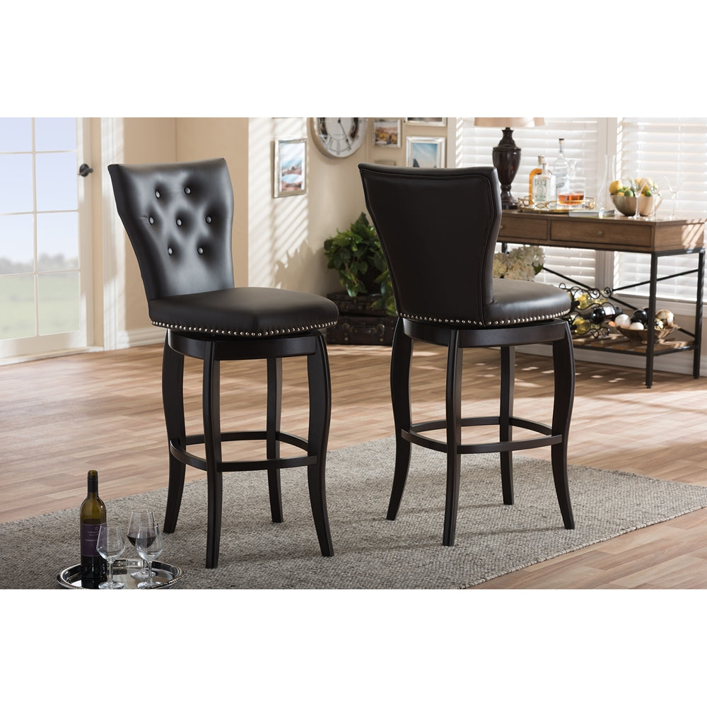 Baxton Studio - Leonice Set of 2 Bar Stools in Dark Brown - BBT5222-Brown view 5