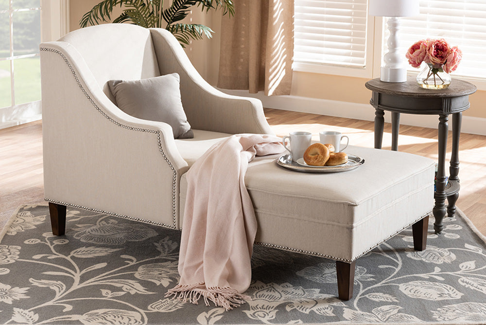 Baxton Studio - Leonie Chaise - CFCL3-Beige/Wenge-KD Chaise view 8