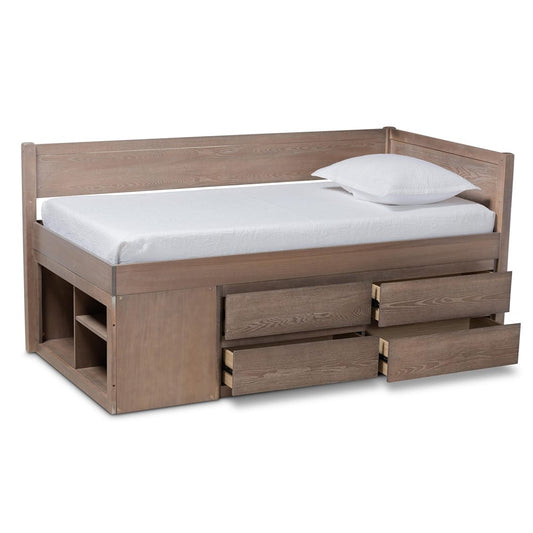 Baxton Studio - Levon Twin Size Bed in Antique Oak - MG0042-Antique Oak-Twin view 2