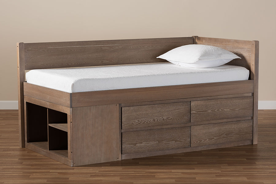 Baxton Studio - Levon Twin Size Bed in Antique Oak - MG0042-Antique Oak-Twin view 10