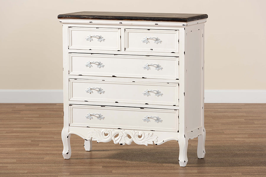 Baxton Studio - Levron Storage Cabinet in Walnut Brown/Antique White - JY20B089-Antique White-5DW-Cabinet view 10