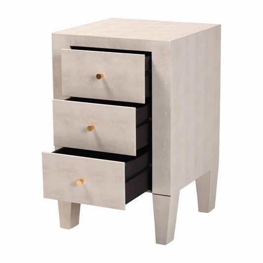 Baxton Studio - Leyna End Table in Beige/Brass - JY24A039-Beige Faux Shagreen-ET view 2