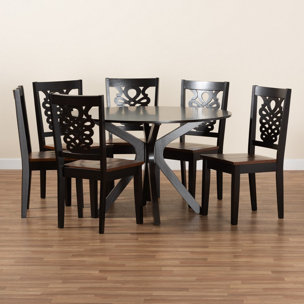 Baxton Studio - Liese Dining Set in Dark Brown/Walnut Brown - Liese-Dark Brown/Walnut-7PC Dining Set view 8