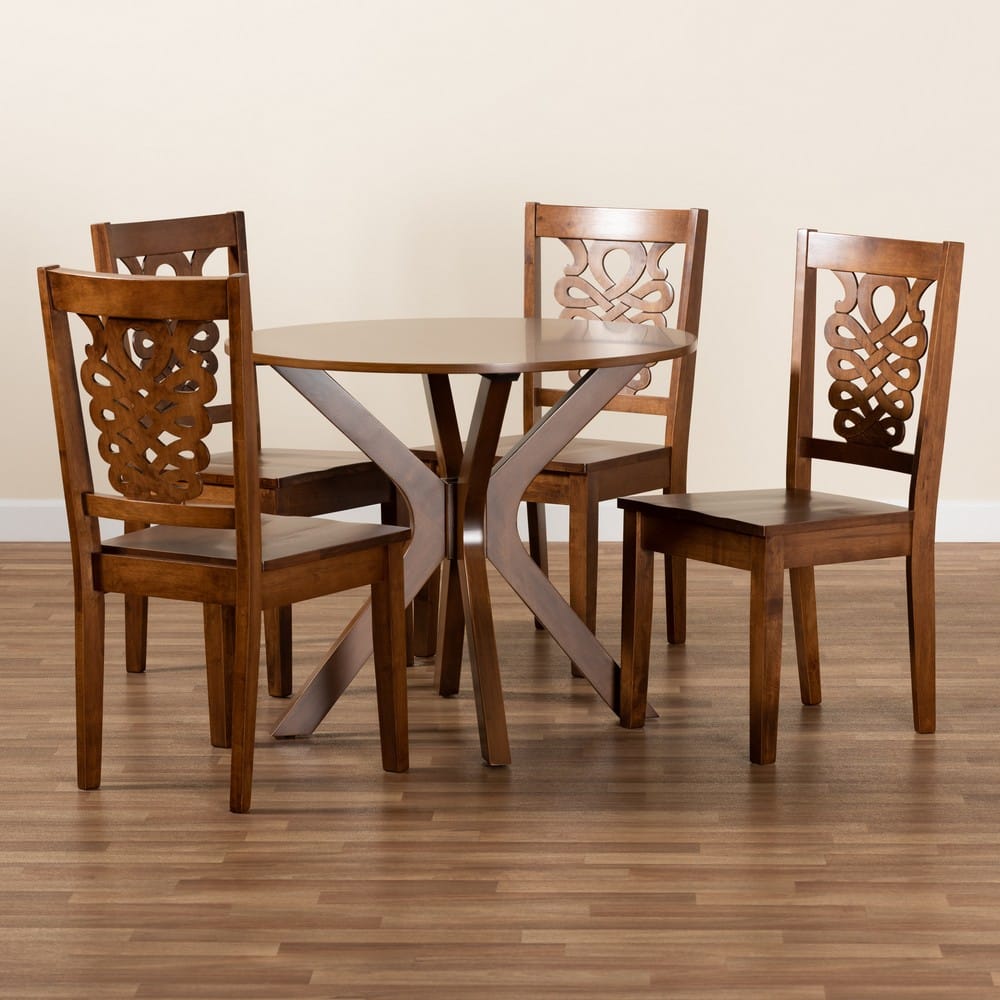 Baxton Studio - Liese Dining Set in Walnut Brown - Liese-Walnut-5PC Dining Set view 8