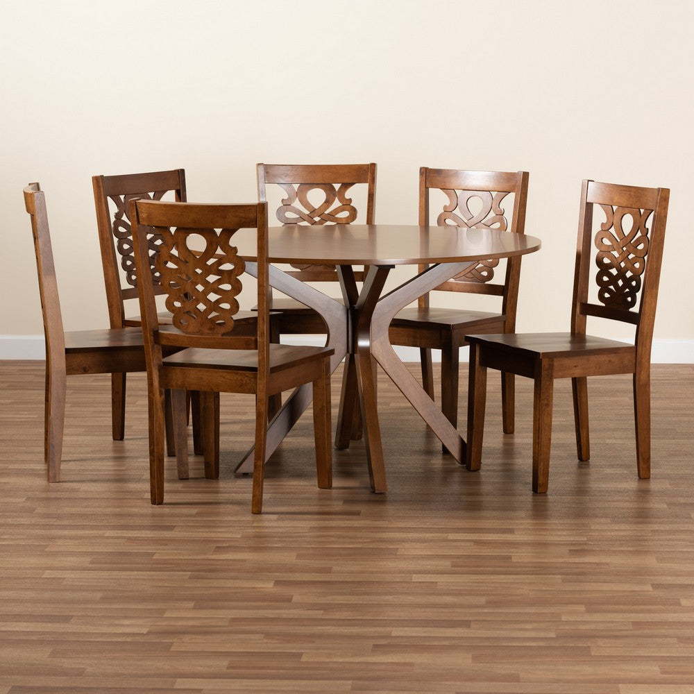 Baxton Studio - Liese Dining Set in Walnut Brown - Liese-Walnut-7PC Dining Set view 8