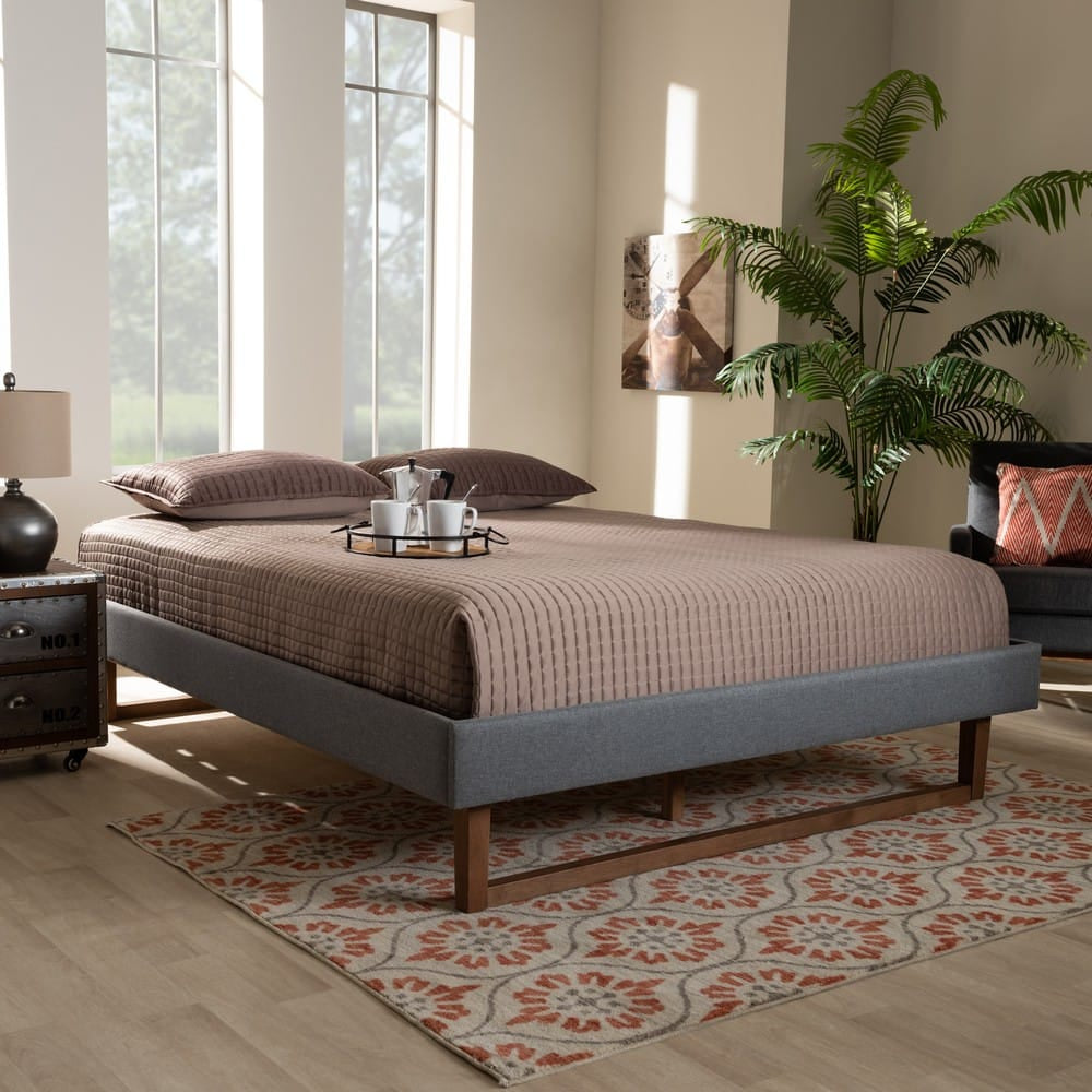 Baxton Studio - Liliya Queen Size Bed Frame in Dark Gray/Walnut - MG97043-1-Dark Grey/Ash Walnut-Bed Frame-Queen view 6