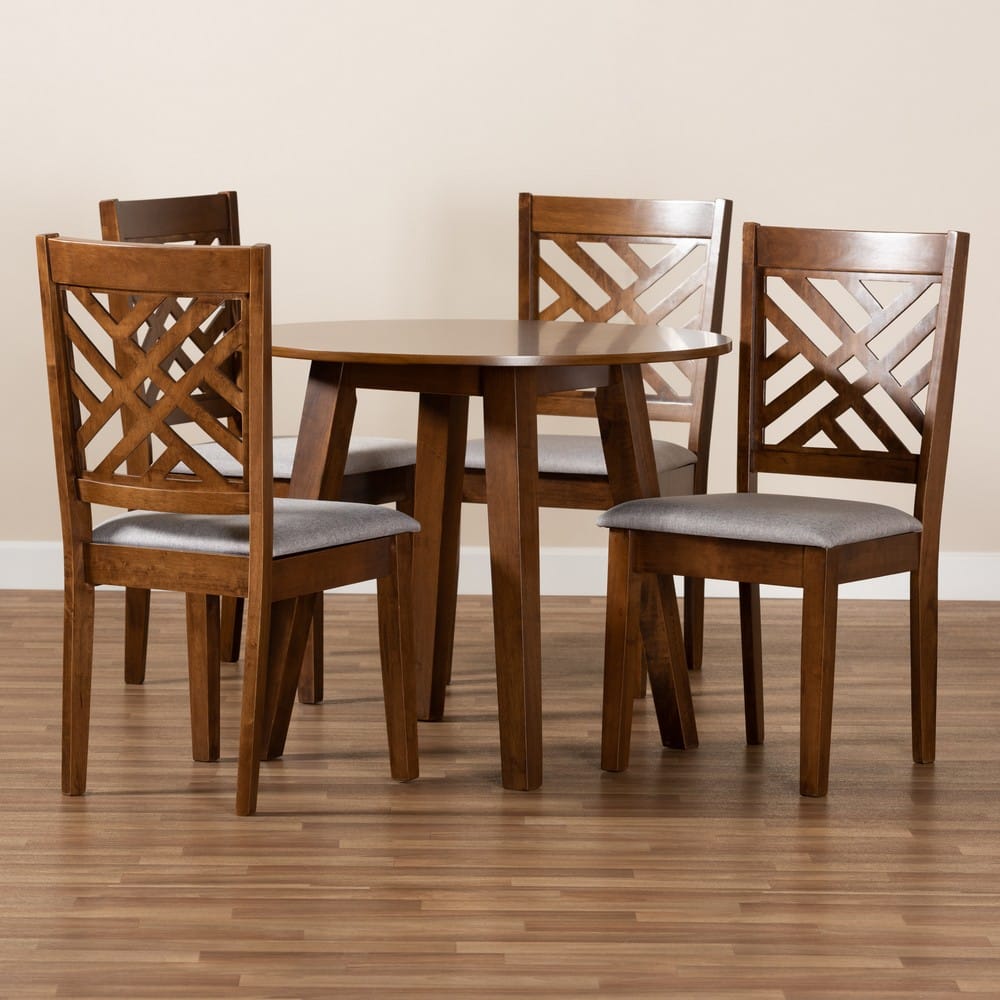 Baxton Studio - Lilly Dining Set in Grey/Walnut - Lilly-Grey/Walnut-5PC Dining Set view 8
